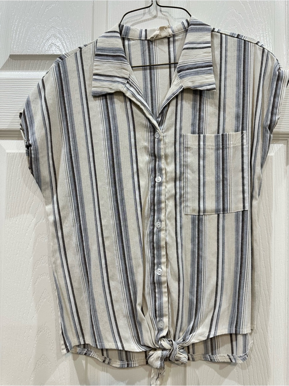Striped Button-Front Tie-Hem Shirt